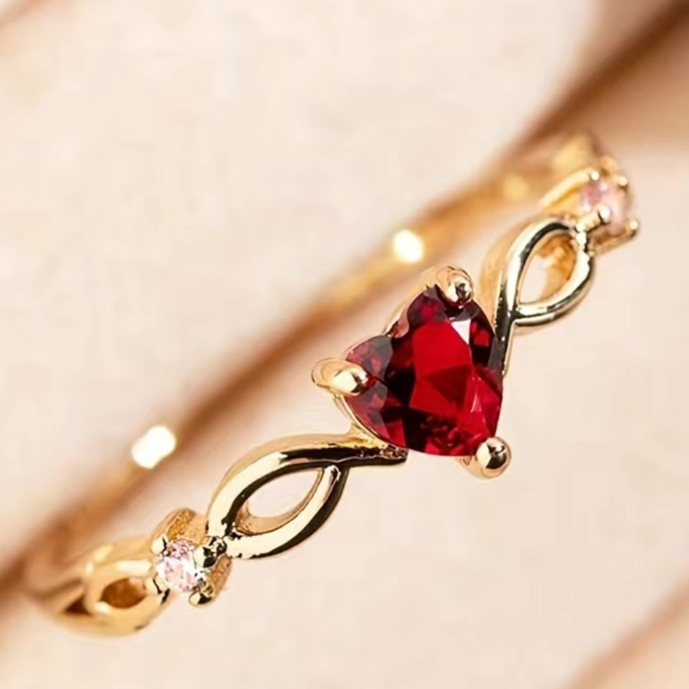 3/$25, Heart Ring Size 7 Faux Ruby and Hold Tone